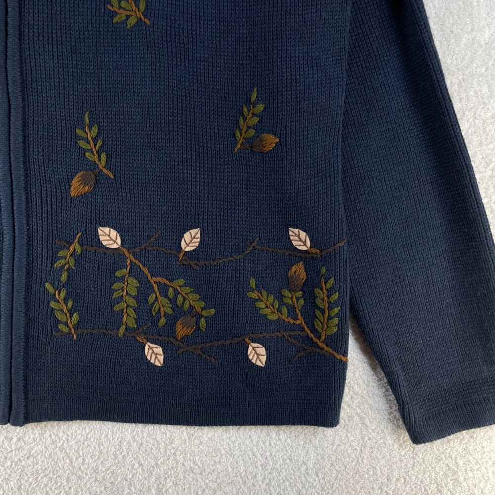 classic elements vtg zip cardigan sweater XL navy blue acorns leaves grannycore - Picture 4 of 9